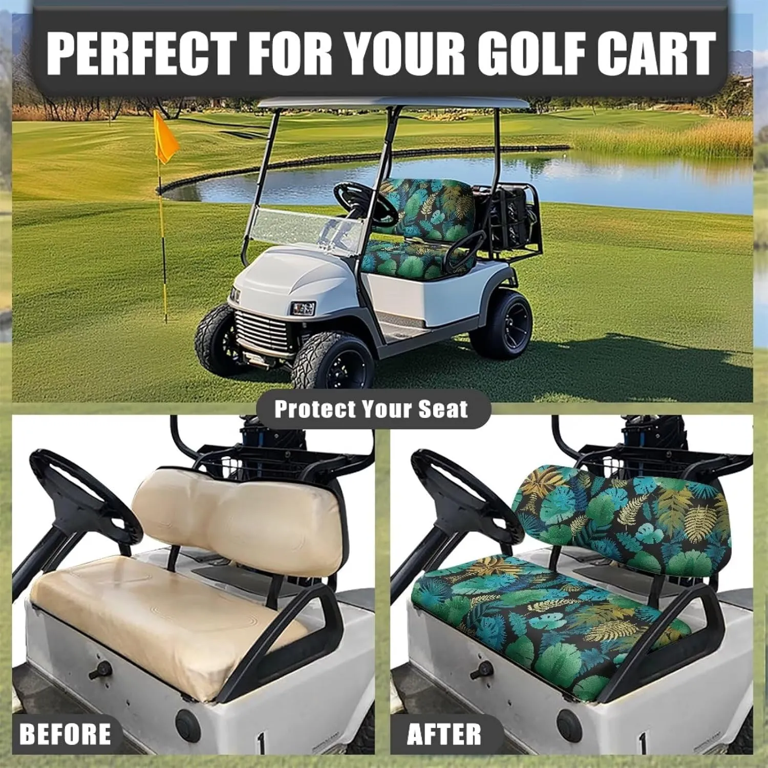 Golf Cart Accessories Easy Installation Golf Cart Seat Covers Club Car Seat Protectors with Non-Slip Backing - Heavy Duty Seat Blanket Fit All-Day Driving