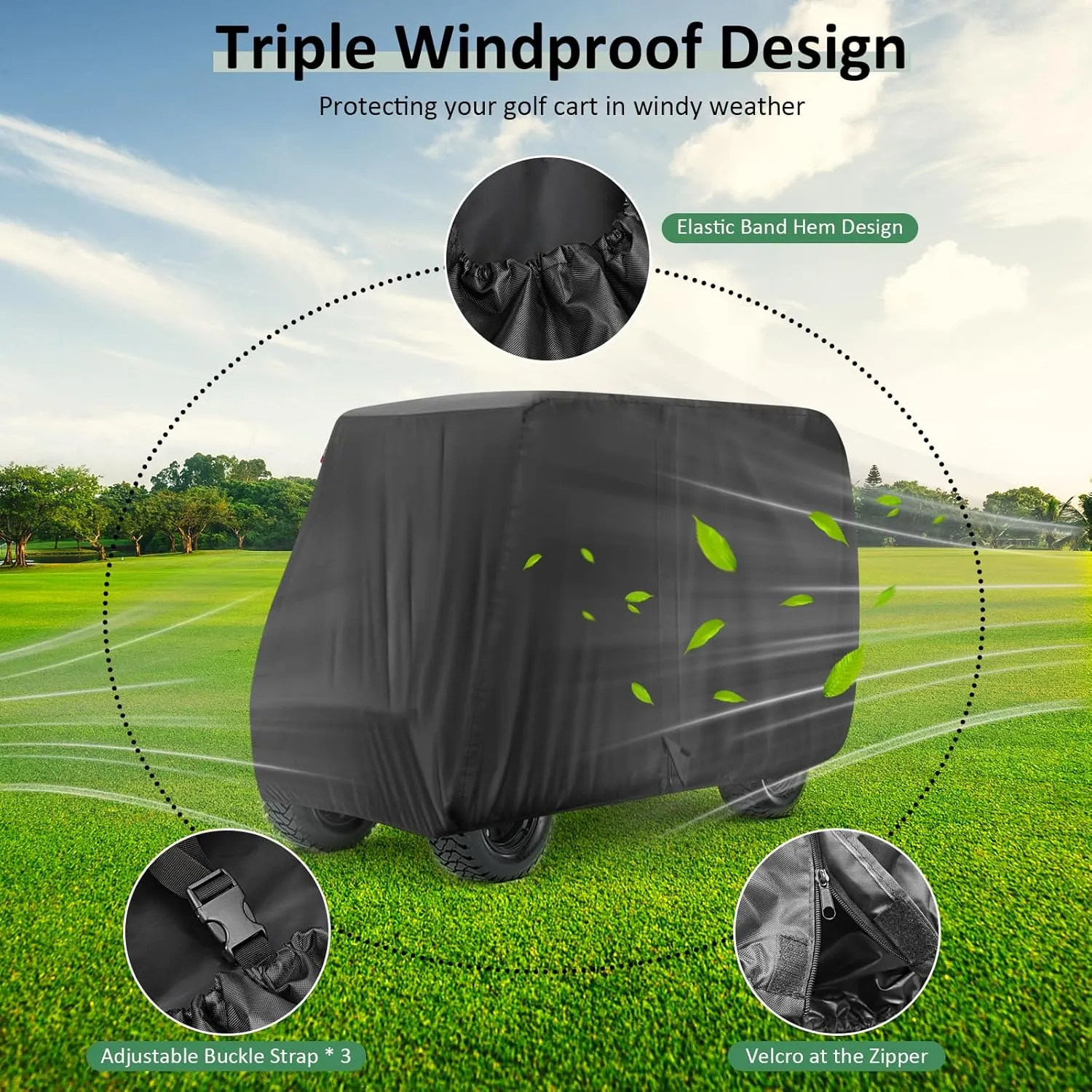 Golf Cart Cover 4/6 Passenger,115/118/120/123/144/150/156 Inch Waterproof Universal Golf Cart Cover for Evolution EZGO Club Car,Outdoor Protection Golf Cart Accessories