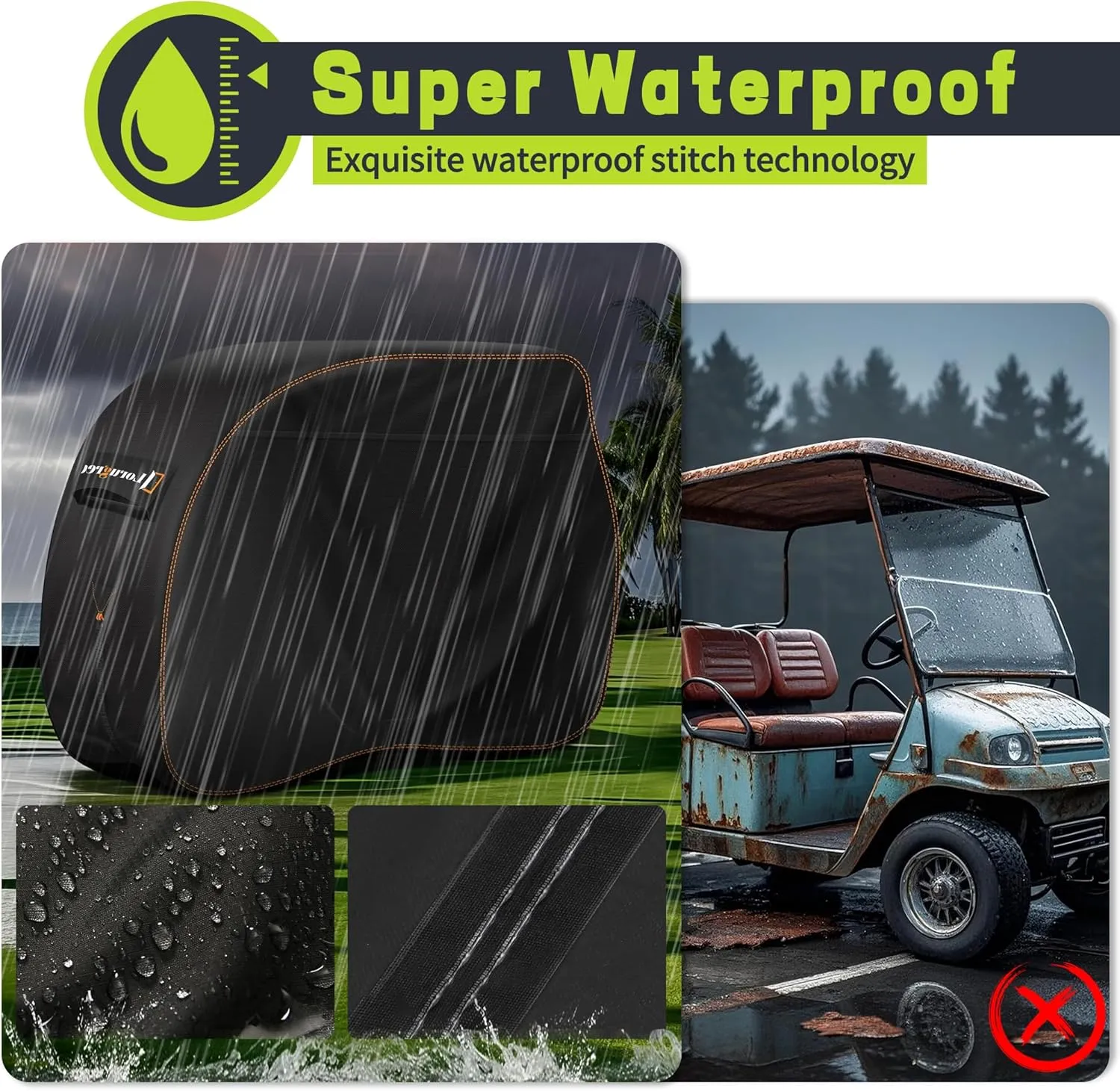 Golf Cart Cover Fits for EZGO Yamaha Evolution Honda 2 Passenger 420D Heavy Duty Club Car Cover Waterproof.95/112Lx48Wx66H inch 2/4 Seats with Two Zipper Doors Golf cart Accessories