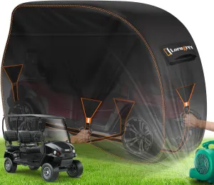 Golf Cart Cover Fits for EZGO Yamaha Evolution Honda 2 Passenger 420D Heavy Duty Club Car Cover Waterproof.95/112Lx48Wx66H inch 2/4 Seats with Two Zipper Doors Golf cart Accessories