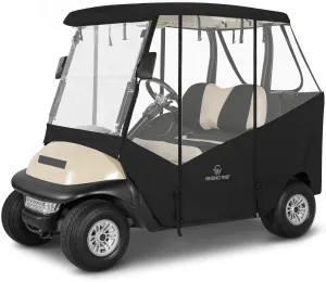 Golf Cart Enclosure 2 Passenger for Club Car Precedent Tempo Onward,Adjustable Side Mirror Zipper and Strong Zipper,2 Seat Transparent Storage Driving Rain Cover Clear PVC Roll Up Window (Black)