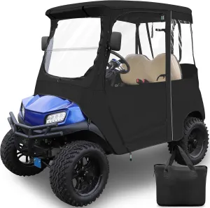 Golf Cart Enclosure Cover for Club Car Precedent, 2 Seat 600D Oxdord with 3 Door Zippers, Security Side Mirror Reserved, Waterproof Portable Transparent Storage Driving Rain Cover Short Roof