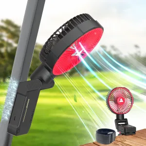 Golf Cart Fan Magnetic,10400mAh Rechargeable Clip on Camping Fan Portable, 180° Adjustable USB UTV Cooling Fans Lights for Outdoors, Tent, Stroller, Travel, Cruise Accessories (Red)