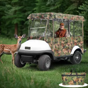Golf Cart Rain Cover Enclosures 4 Passenger Extended Roof, Universal Clear Golfcart Poncho for Club Car Ezgo Yamaha, Side Curtains for Cold Weather Wind Winter Waterproof with Zippered Roll Up Doors