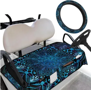 Golf Cart Seat Covers & Steering Gift Set - Mandala Print UV-Blocking Wheel Protector, Practical Golf Accessories for Men/Women (Club Car Compatible)