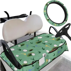 Golf Cart Seat Covers & Steering Wheel Cover Set - Anti-Slip 2-Seat Protector with 4 Pockets, All-Weather Golf Cart Accessories for Club Car (Men & Women)