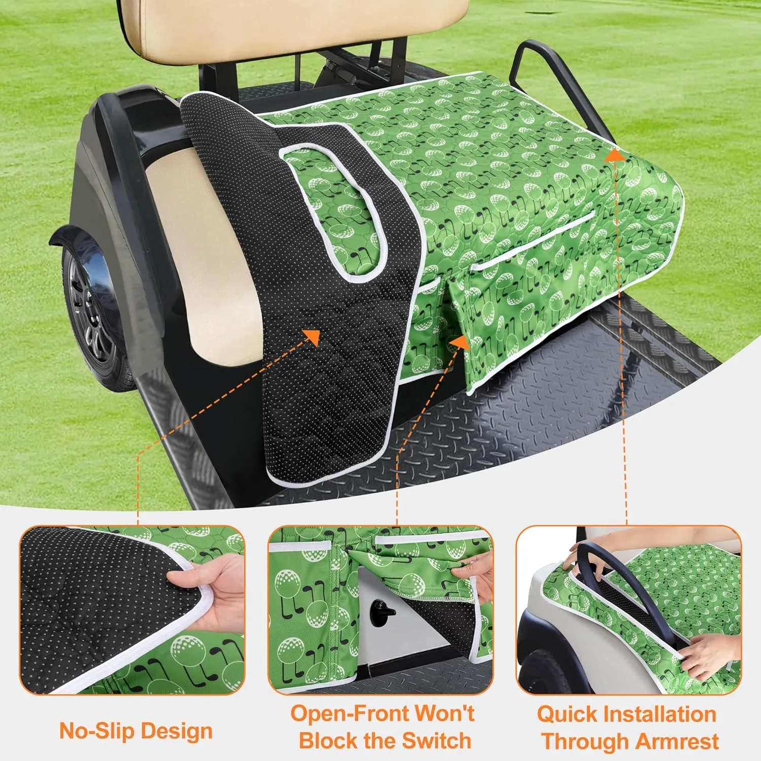 Golf Cart Seat Covers, Universal Golf Cart Seat Towel Blanket with 4 Front Pockets & Nonskid Bottom Fits for EZGO, Yamaha, Club Car and More 2 Person Seats Golf Carts