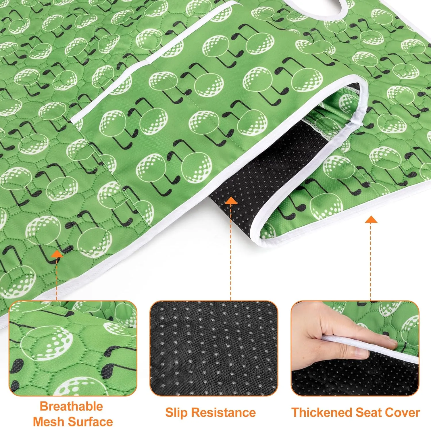 Golf Cart Seat Covers, Universal Golf Cart Seat Towel Blanket with 4 Front Pockets & Nonskid Bottom Fits for EZGO, Yamaha, Club Car and More 2 Person Seats Golf Carts