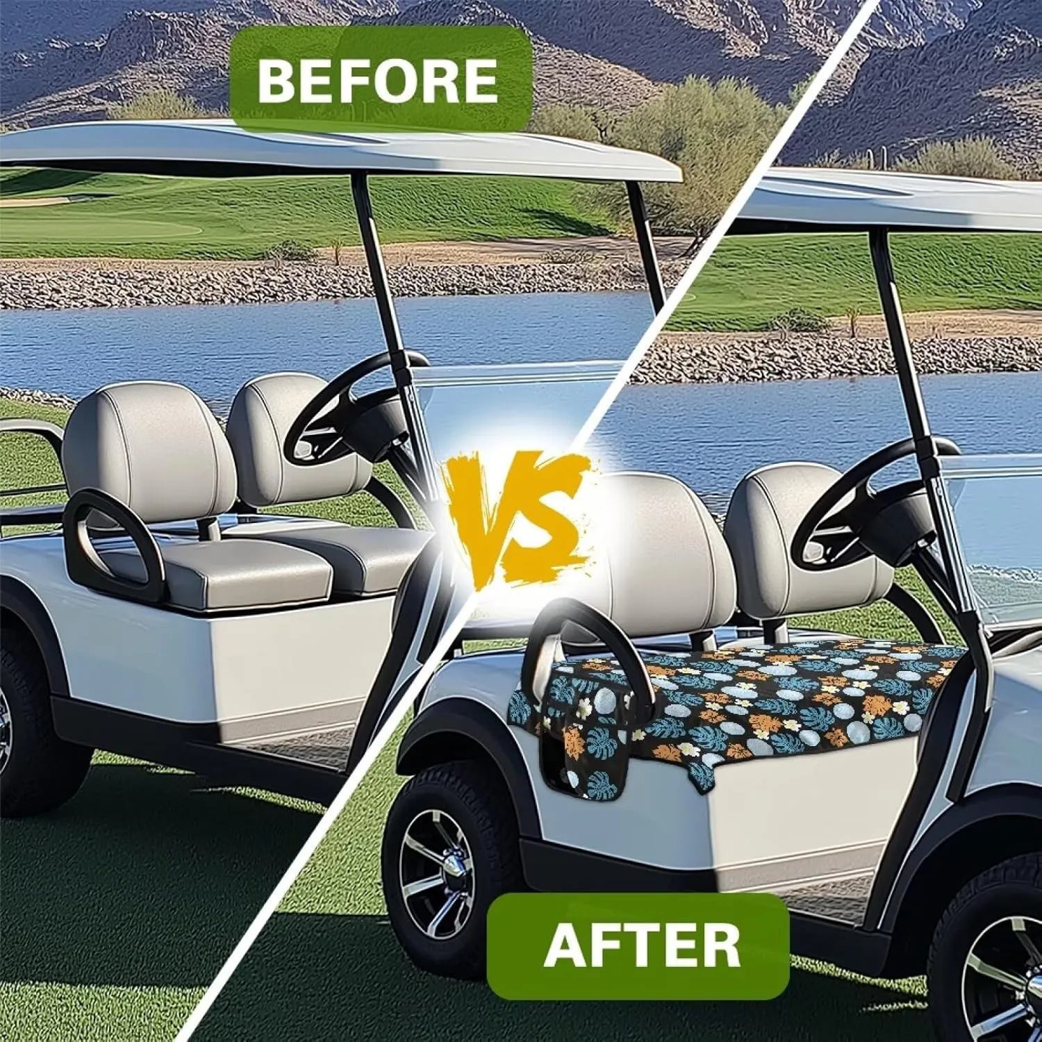 Golf Cart Seat Protector –Palm Leaf Golf Ball Print Golf Cart Seat Blanket Compatible with EZ-GO/Club Car/Yamaha, Anti-Fade & Quick-Dry