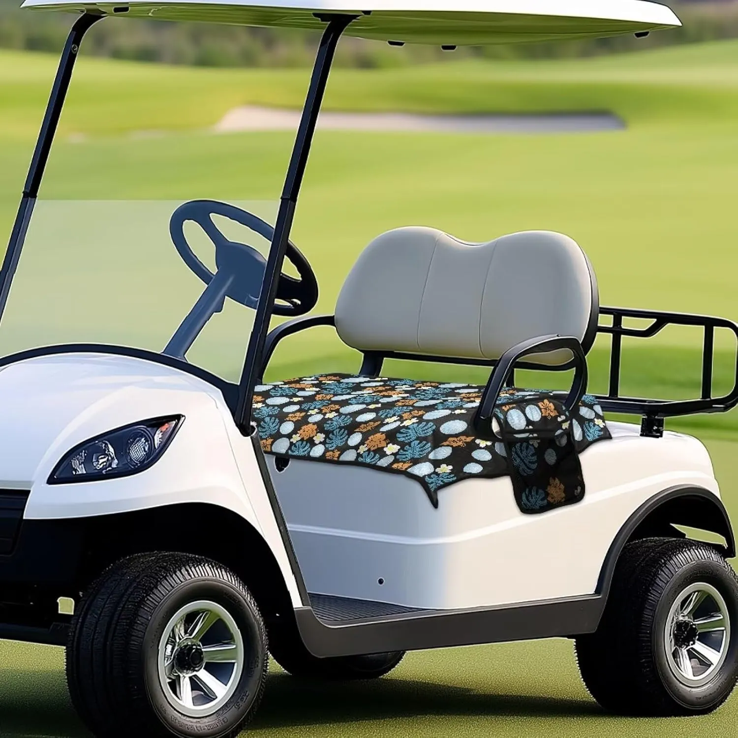 Golf Cart Seat Protector –Palm Leaf Golf Ball Print Golf Cart Seat Blanket Compatible with EZ-GO/Club Car/Yamaha, Anti-Fade & Quick-Dry