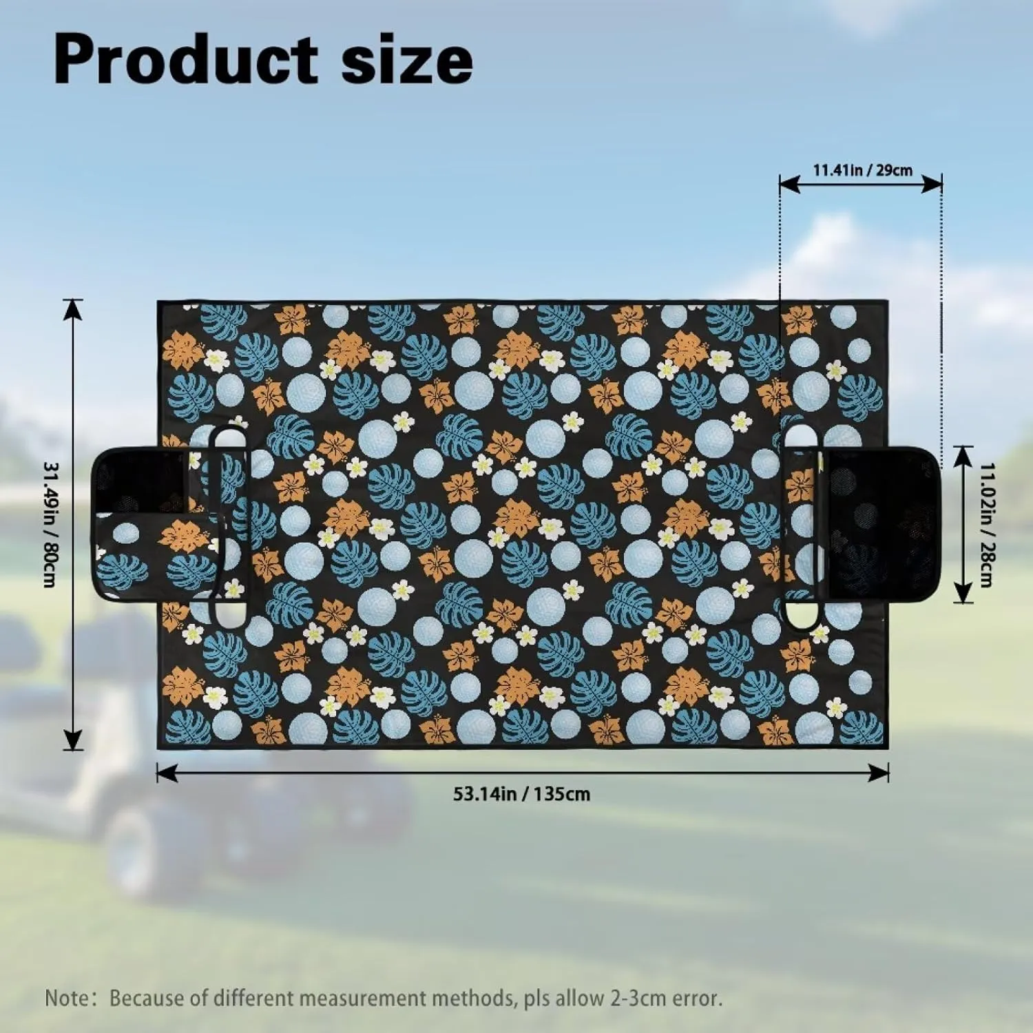 Golf Cart Seat Protector –Palm Leaf Golf Ball Print Golf Cart Seat Blanket Compatible with EZ-GO/Club Car/Yamaha, Anti-Fade & Quick-Dry