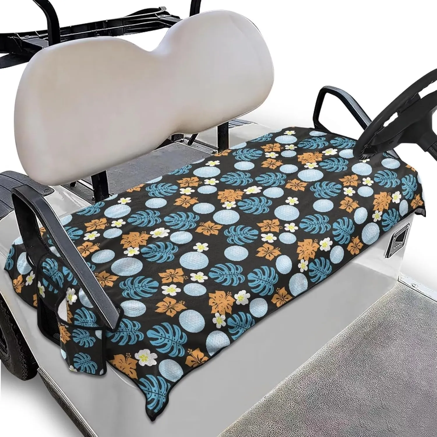 Golf Cart Seat Protector –Palm Leaf Golf Ball Print Golf Cart Seat Blanket Compatible with EZ-GO/Club Car/Yamaha, Anti-Fade & Quick-Dry