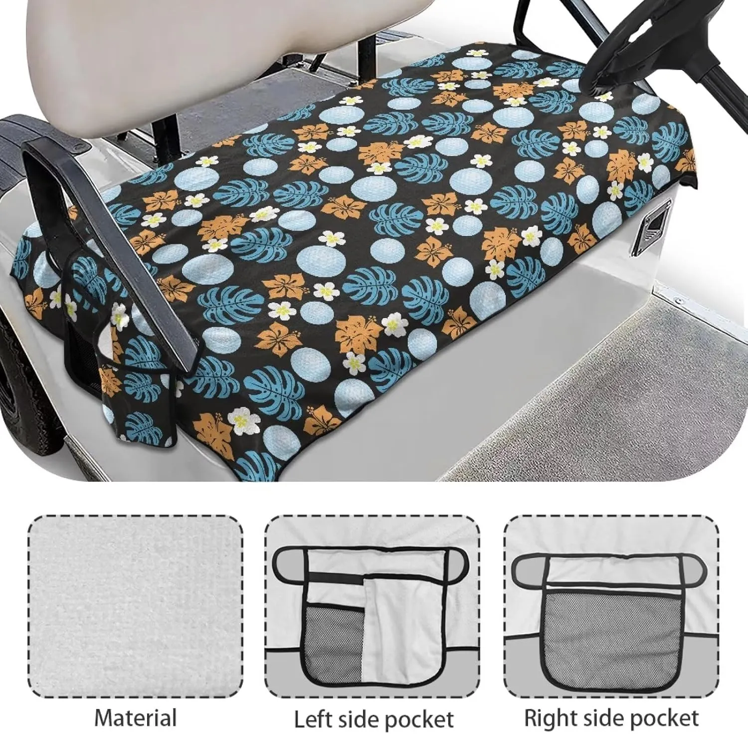 Golf Cart Seat Protector –Palm Leaf Golf Ball Print Golf Cart Seat Blanket Compatible with EZ-GO/Club Car/Yamaha, Anti-Fade & Quick-Dry