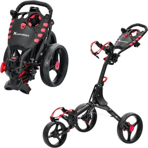 Golf Cart Series: 3-Wheel Folding Push Carts in Black, White, Green, and Red. Lightweight with Cup Holders, scorecard Holders, and Storage, Perfect for Golf Clubs and Bags.