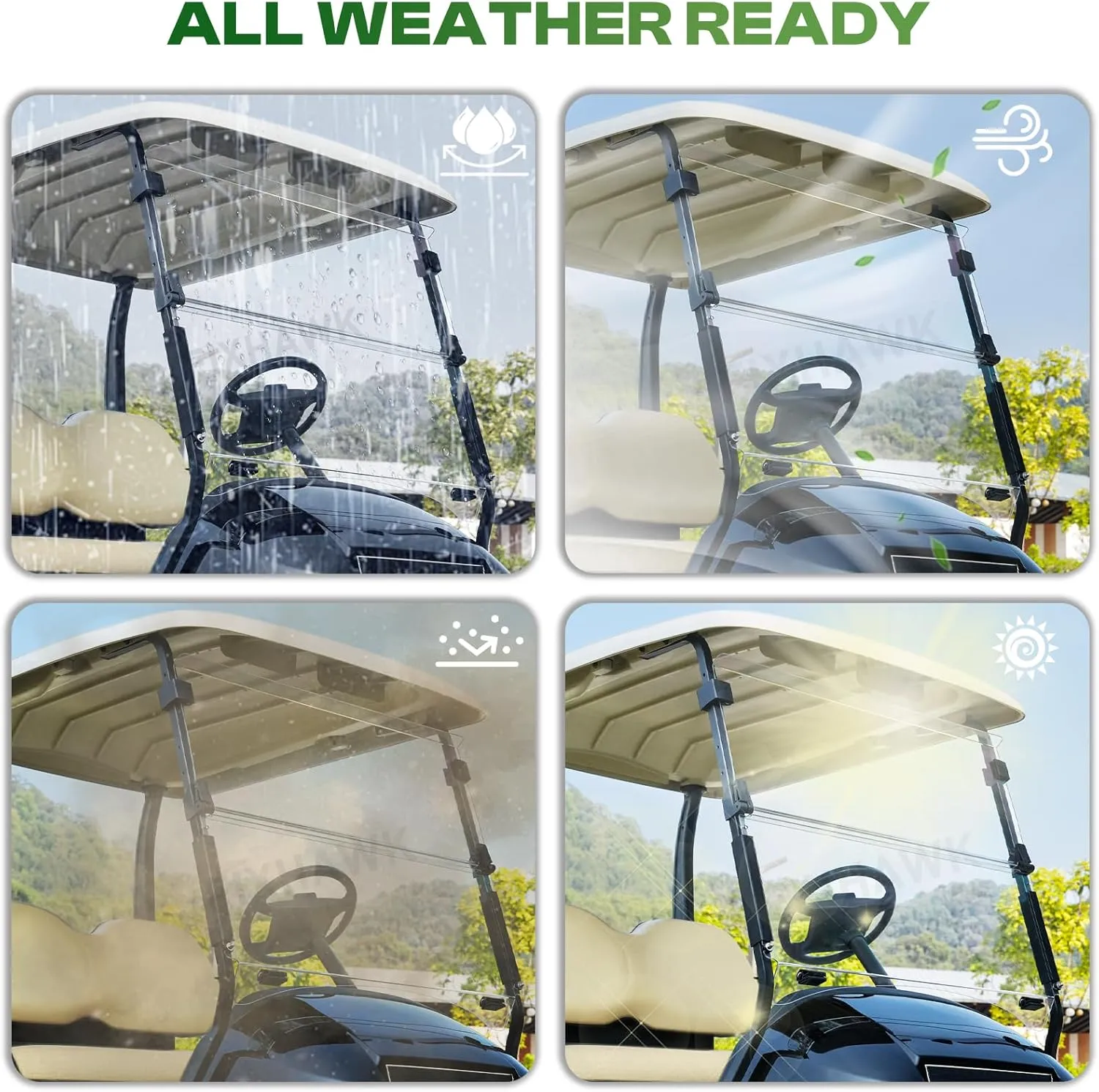Golf Cart Windshield for Club Car Precedent,Tempo,Onward 2004-up Gas/Electric Golf Carts, Foldable PC UV Resistant Clear Windshield (37.6"W x 33.6"H)
