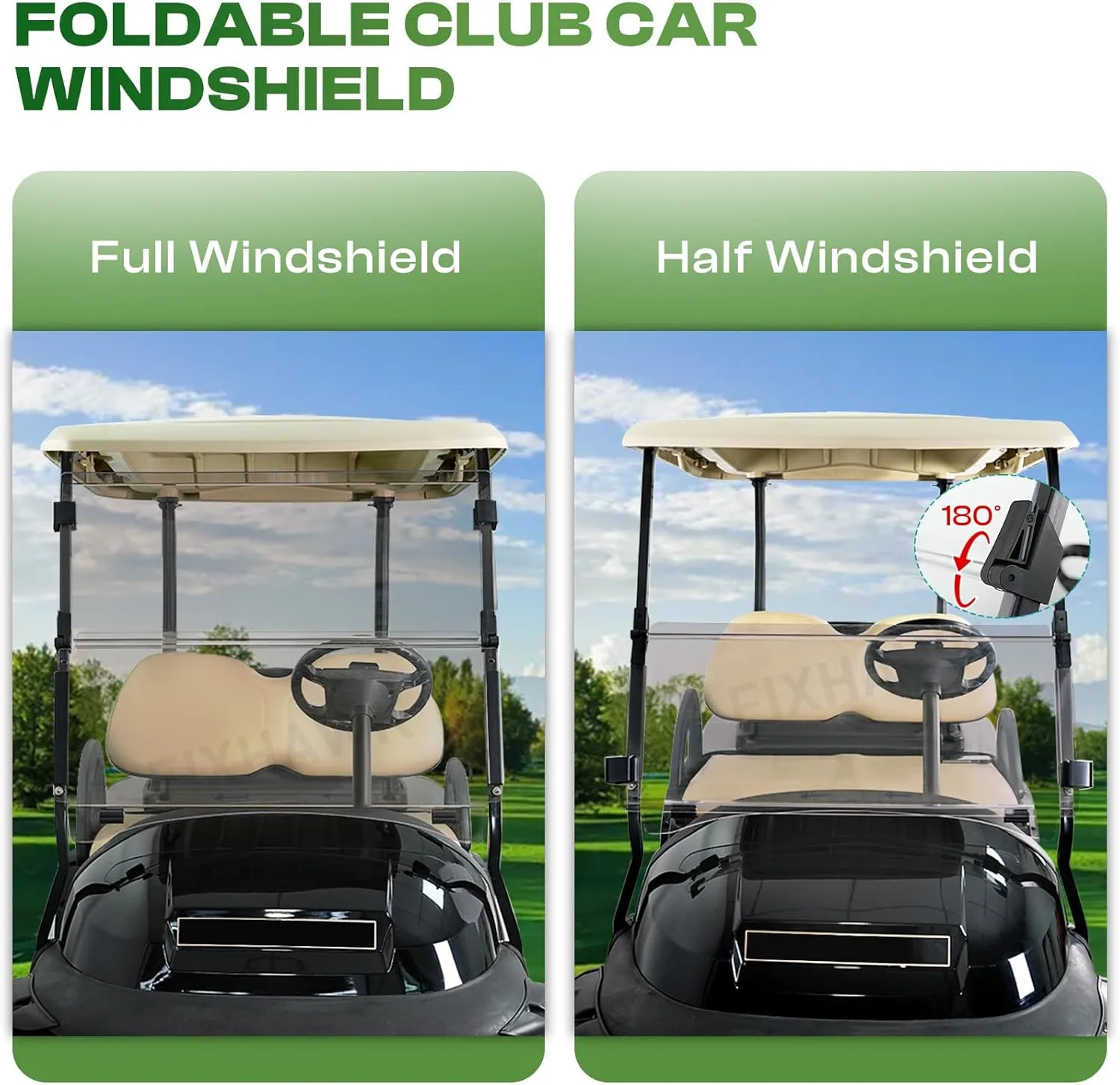 Golf Cart Windshield for Club Car Precedent,Tempo,Onward 2004-up Gas/Electric Golf Carts, Foldable PC UV Resistant Tinted Windshield (37.6"W x 33.6"H)