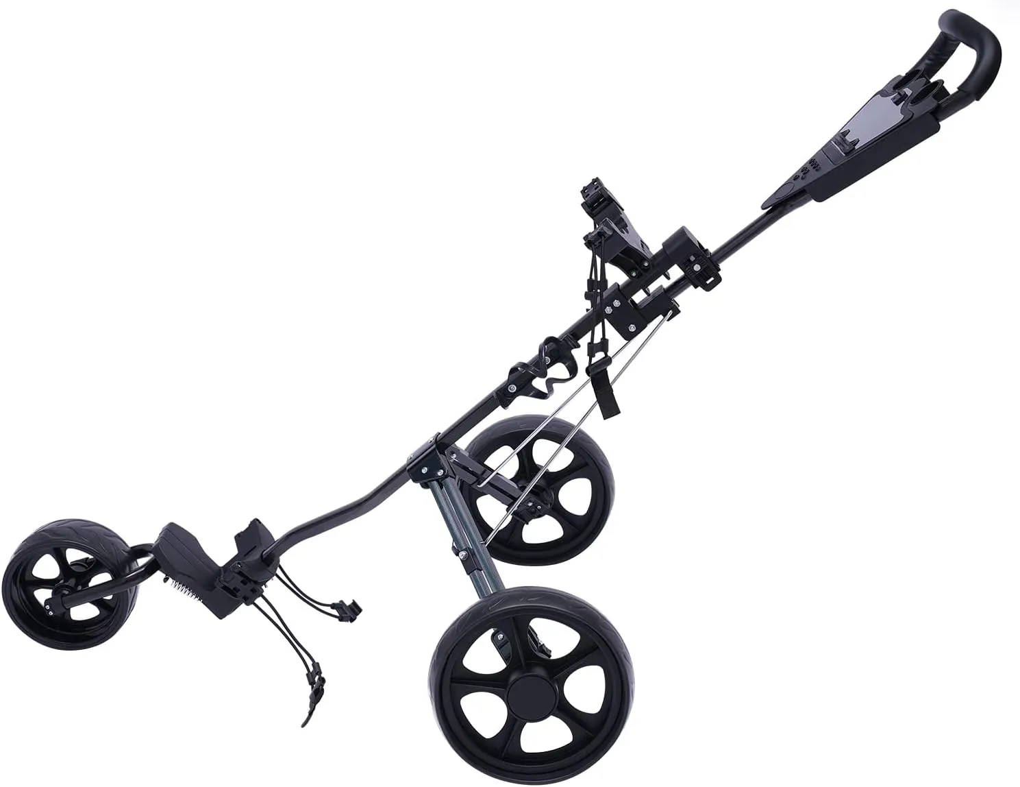Golf Push Cart 3 Wheels Golf Pull Folding Cart Rotating Aluminum Alloy Golf Hand Cart Collapsible Golf Push Cart with Foot Brake Open Close ONE Second-Free Cup Holder for Golf Clubs