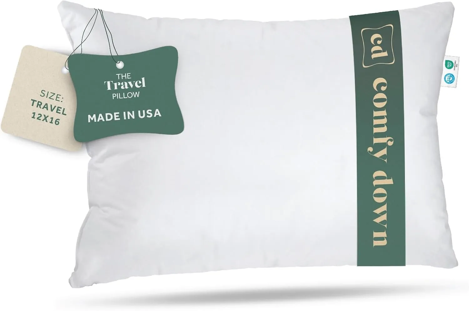 Goose Down Travel Pillow - Filled with 800 Fill Power European Goose Down, Egyptian 300 Thread Count 100% Cotton Cover for Plane car & Home - Made in USA (12x16)