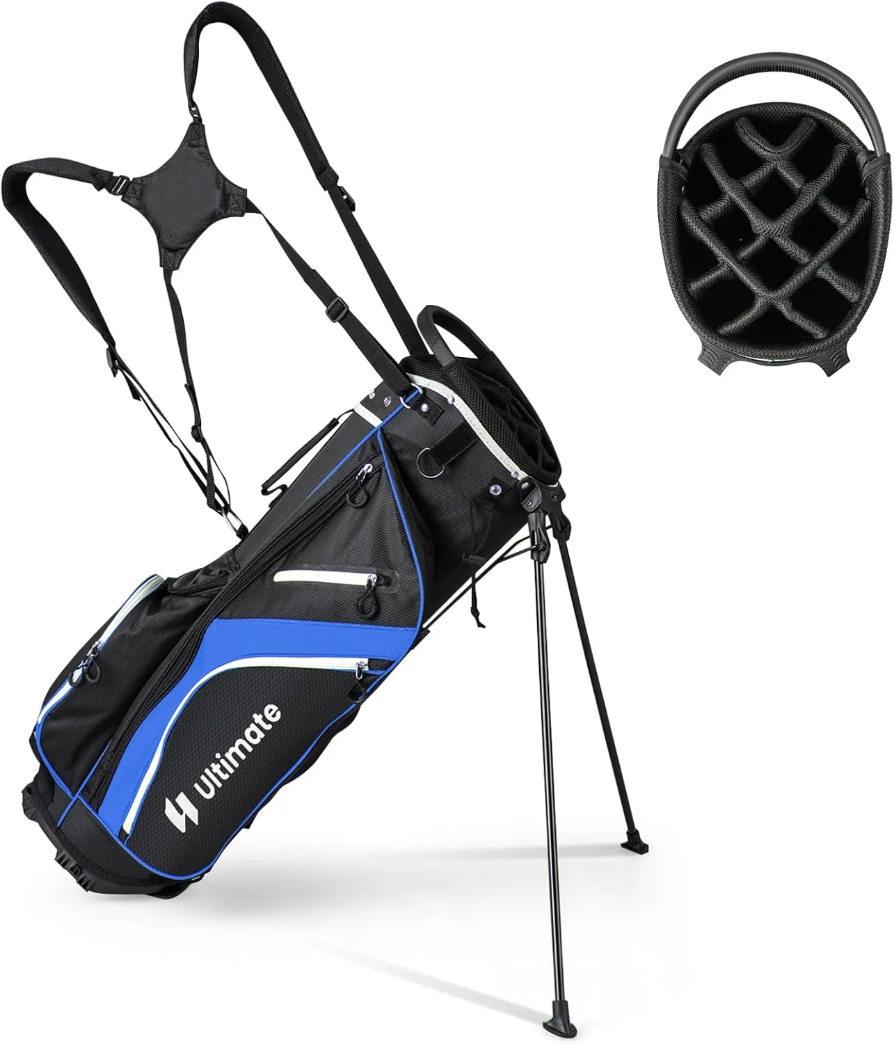 Goplus 14 Way Top Dividers Golf Stand Bag, Lightweight Golf Clubs Bag with Cooler Bag, 6 Zippered Pockets, Dual Shoulder Straps, Rain Hood, Portable Golf Bag with Stand for Men Women