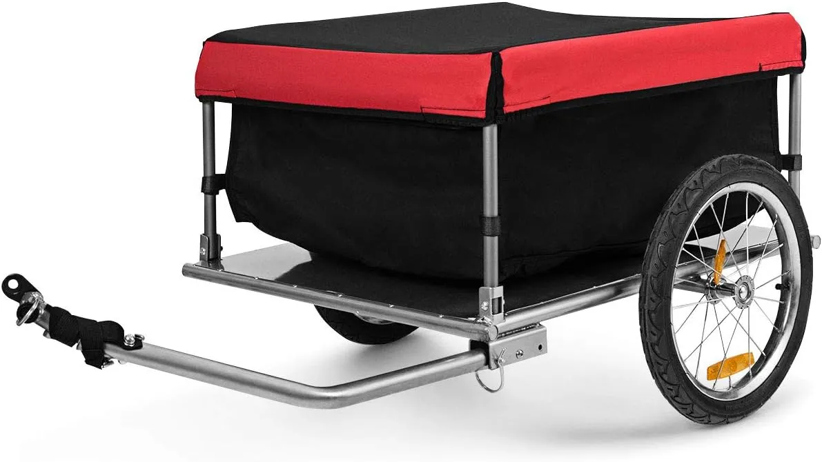 Goplus Bike Cargo Trailer, Foldable Bicycle Trailer with 16” Wheels, Removable Cover, Oxford Fabric, Folding Frame Quick Release, Bike Cart Bike Wagon Trailer for Luggage, Tools, Groceries