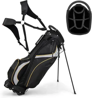 Goplus Golf Stand Bag, Golf Club Bag 8 Way Top Dividers, Cooler Bag, 7 Zippered Pockets, Adjustable Dual Strap, Rain Hood, 4.5LBS Lightweight Portable Golf Bag with Stand for Men Women