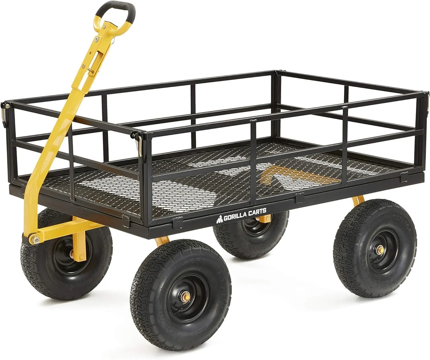 Gorilla Carts GOR1400-COM Steel Utility Garden Cart, Heavy-Duty Convertible 2-in-1 Handle and Removable Sides, 12 cu ft, 1400 lb Capacity, Black