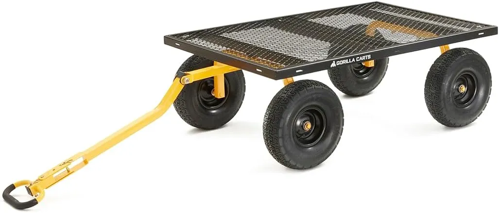 Gorilla Carts GOR1400-COM Steel Utility Garden Cart, Heavy-Duty Convertible 2-in-1 Handle and Removable Sides, 12 cu ft, 1400 lb Capacity, Black