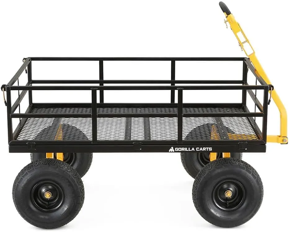Gorilla Carts GOR1400-COM Steel Utility Garden Cart, Heavy-Duty Convertible 2-in-1 Handle and Removable Sides, 12 cu ft, 1400 lb Capacity, Black