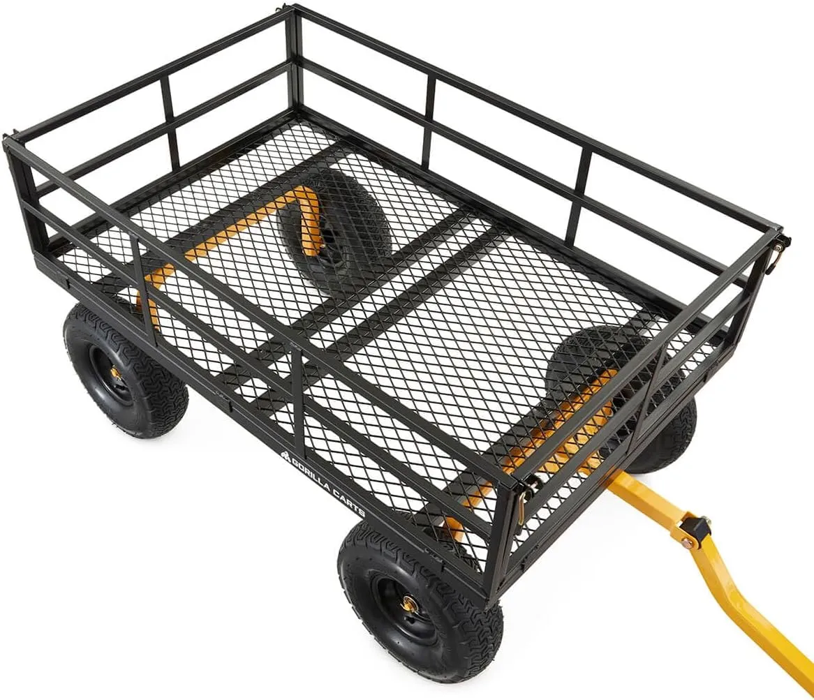 Gorilla Carts GOR1400-COM Steel Utility Garden Cart, Heavy-Duty Convertible 2-in-1 Handle and Removable Sides, 12 cu ft, 1400 lb Capacity, Black