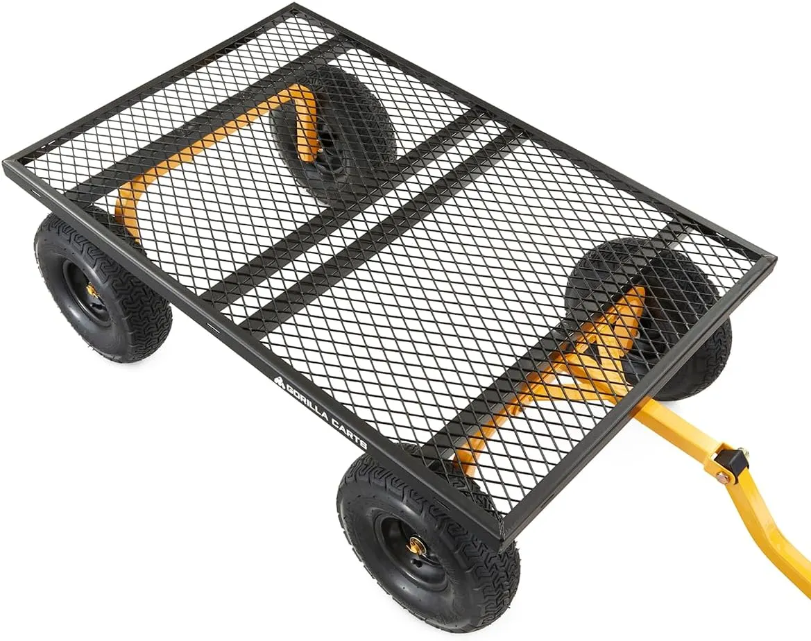 Gorilla Carts GOR1400-COM Steel Utility Garden Cart, Heavy-Duty Convertible 2-in-1 Handle and Removable Sides, 12 cu ft, 1400 lb Capacity, Black