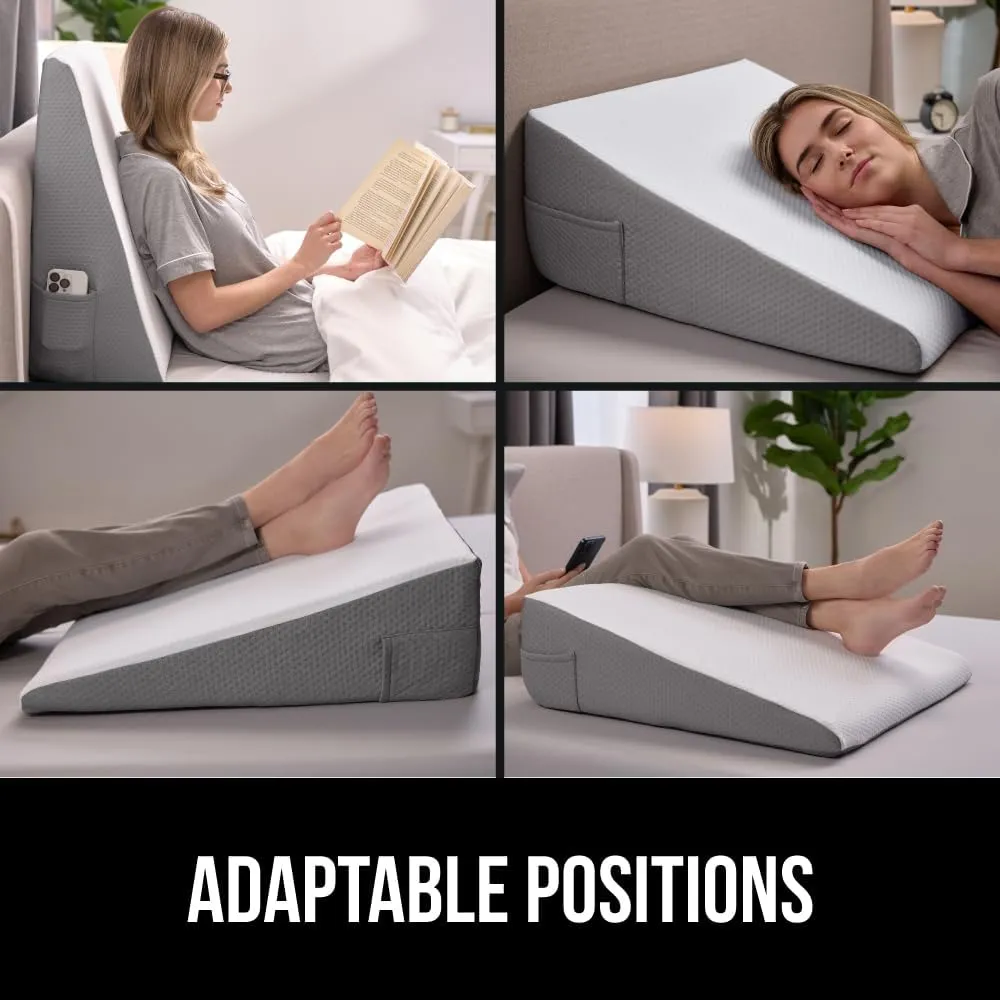 GORILLA GRIP Bed Wedge Ergonomic Sleeping Pillow, Soft Dual Layer Memory Foam, Stay in Place Dots, Breathable, Headboard Triangle Sleep Support for Reading Acid Reflux Anti Snoring, 7.5in White Gray