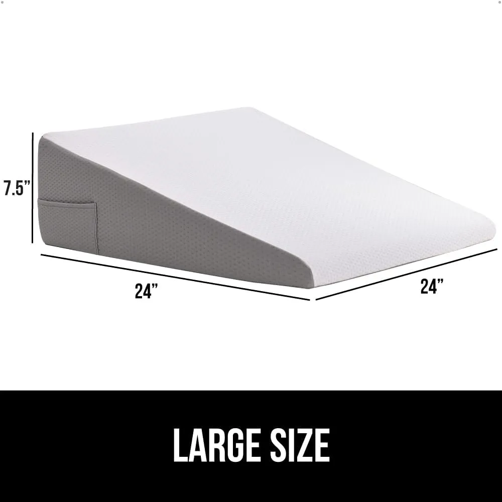GORILLA GRIP Bed Wedge Ergonomic Sleeping Pillow, Soft Dual Layer Memory Foam, Stay in Place Dots, Breathable, Headboard Triangle Sleep Support for Reading Acid Reflux Anti Snoring, 7.5in White Gray