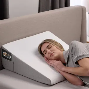 GORILLA GRIP Bed Wedge Pillow for Sleeping, Soft Dual Layer Memory Foam, Stay in Place Dots, Breathable, Ergonomic Headboard Triangle Sleep Support, Reading Elevation Anti Snoring, 10in White Gray