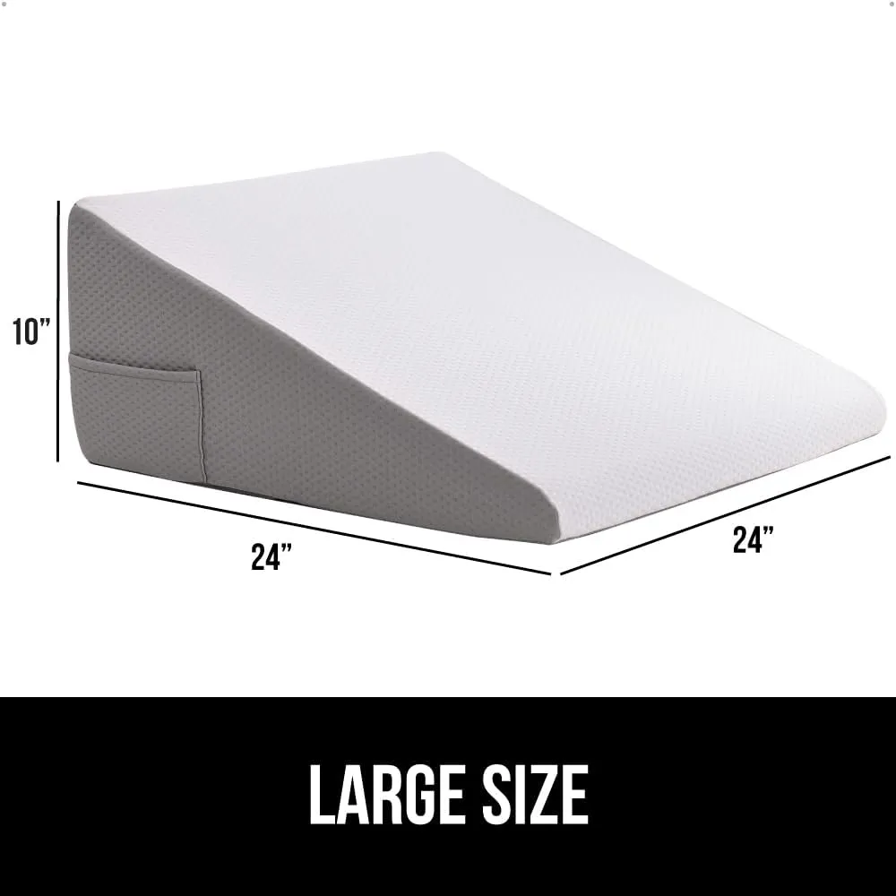 GORILLA GRIP Bed Wedge Pillow for Sleeping, Soft Dual Layer Memory Foam, Stay in Place Dots, Breathable, Ergonomic Headboard Triangle Sleep Support, Reading Elevation Anti Snoring, 10in White Gray