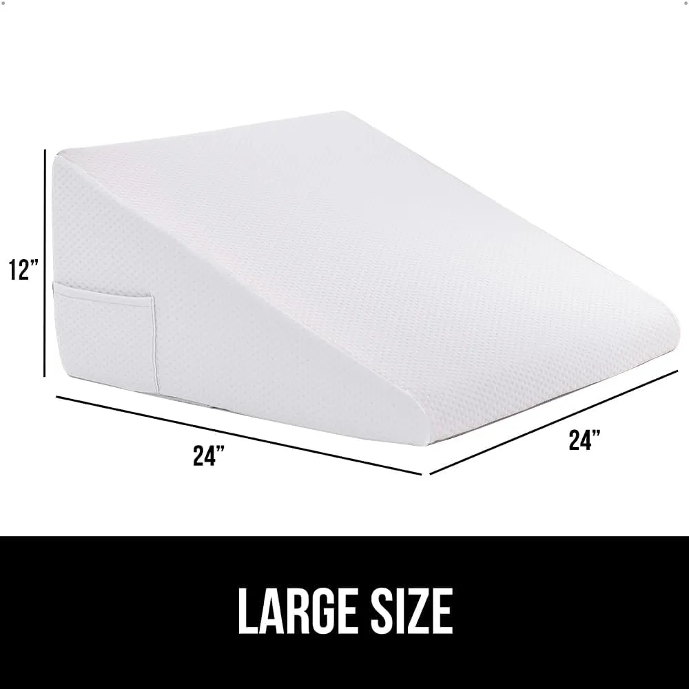 GORILLA GRIP Bed Wedge Pillow for Sleeping, Soft Dual Layer Memory Foam, Stay in Place Dots, Breathable, Ergonomic Headboard Triangle Sleep Support, Reading Elevation Anti Snoring, 12in White