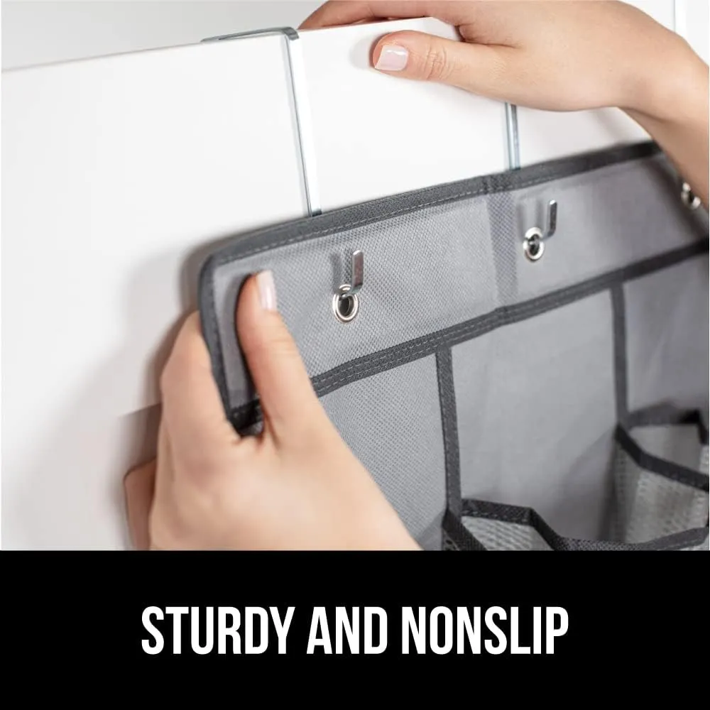 GORILLA GRIP Over the Door Shoe Organizer, 24 Extra Large Breathable Mesh Pockets, Space Saving Hanging Storage Holder, 4 Hook Closet Rack Hanger, Hangs on Closets for Shoes and Accessories, Gray