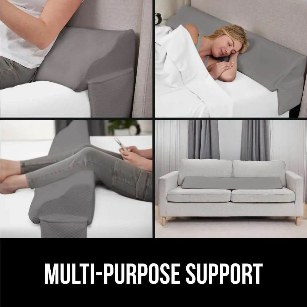 GORILLA GRIP Patent Pending King Bed Wedge Pillow Headboard Gap Filler, Comfortable and Supportive High Density Foam Angled Pillows, Stay in Place Gripping Dots, Wedges Between Mattress, Soft Gray