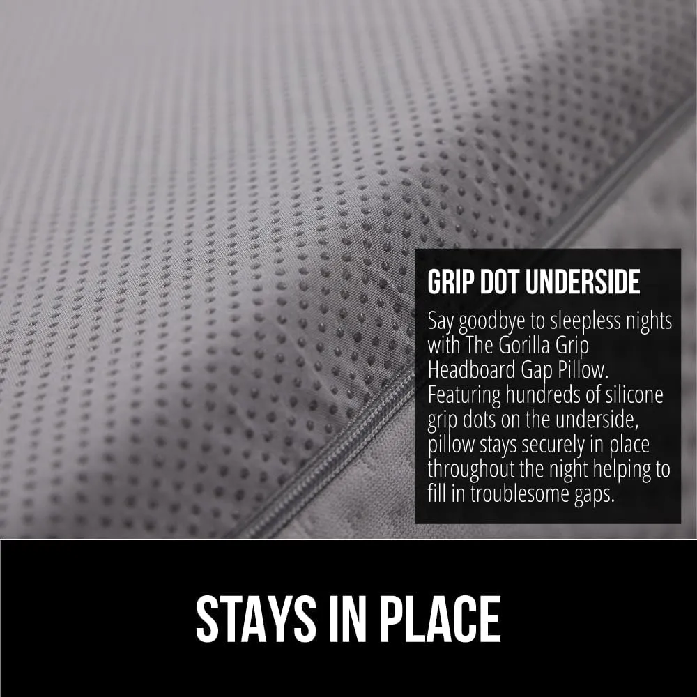 GORILLA GRIP Patent Pending King Bed Wedge Pillow Headboard Gap Filler, Comfortable and Supportive High Density Foam Angled Pillows, Stay in Place Gripping Dots, Wedges Between Mattress, Soft Gray