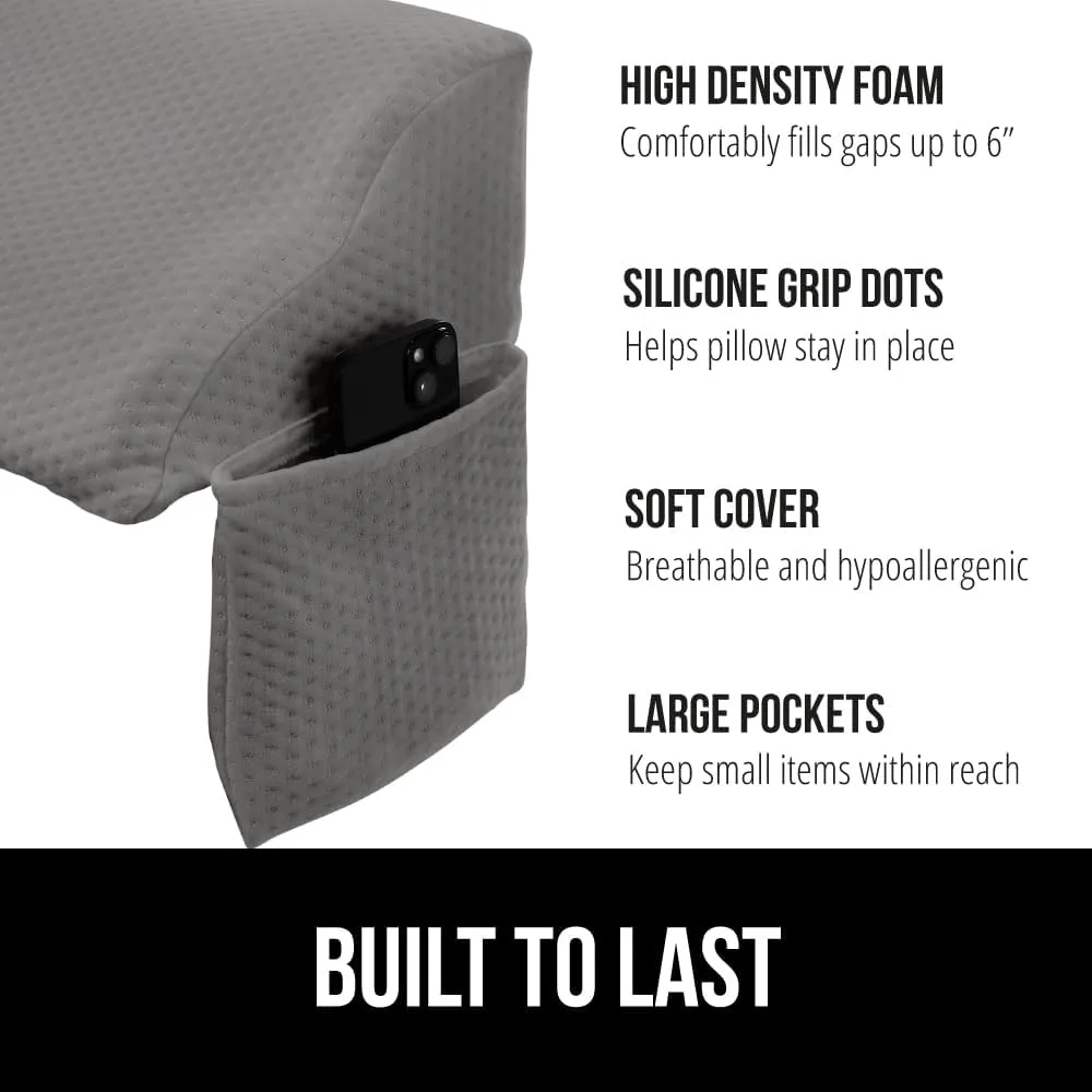 GORILLA GRIP Patent Pending King Bed Wedge Pillow Headboard Gap Filler, Comfortable and Supportive High Density Foam Angled Pillows, Stay in Place Gripping Dots, Wedges Between Mattress, Soft Gray