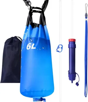 Gravity-fed Water Filter Straw 5000LPurifier System,Portable6L Water Storage Bag