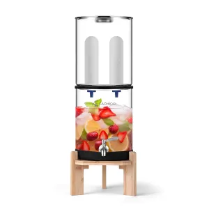 Gravity-Fed Water Filter System, 2.25G Glass Countertop System with 2 Ceramics Fluoride and Arsenic Reduction Elements, Metal Spigot, and Stand, Reduces Fluoride and Chlorine