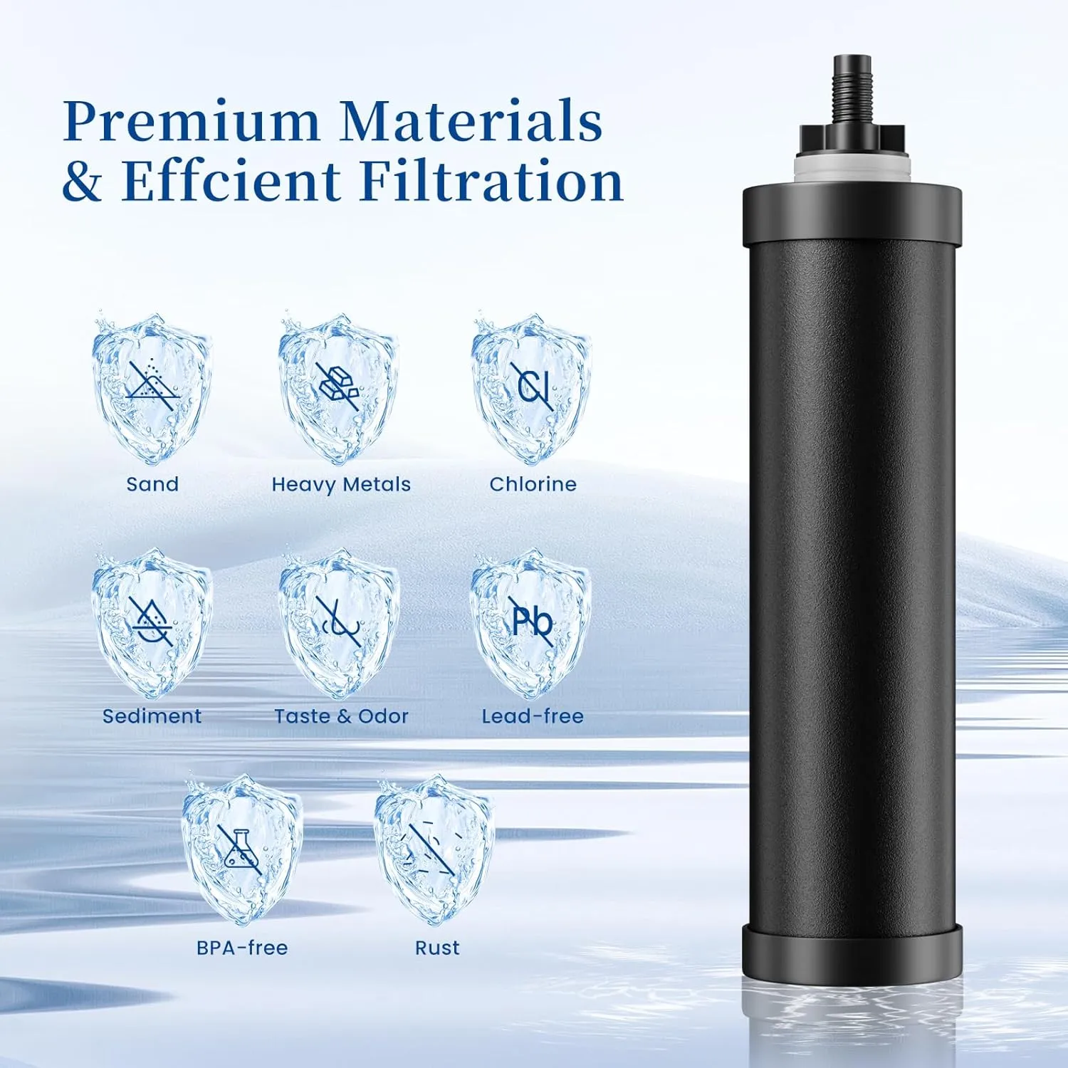 Gravity Water Filter System, 2.25G Berkey Stainless Steel Countertop System Water Purifier with Stand, Reduce 99% Chlorine for Home Camping Backpacking RVing, 2 Carbon Filters