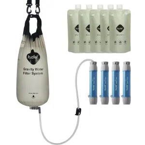 Gravity Water Filter System for Hiking, Camping, Travel, and Emergency Preparedness (1 Gravity Bag, 4 Water Filter Straw, 5 Squeezable Water Pouch)
