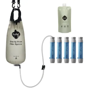 Gravity Water Filter System for Hiking, Camping, Travel, and Emergency Preparedness (1 Gravity Bag, 5 Water Filter Straw, 1 Squeezable Water Pouch)