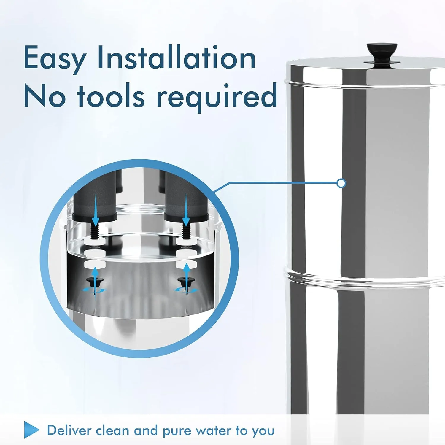 Gravity Water Filter System,Water Filtration System Stainless Steel 1.5G Gravity Water Filter with 2 Pack Filters, Water Filtration Bucket for Home Outdoor Camping Hiking Emergency Preparedness