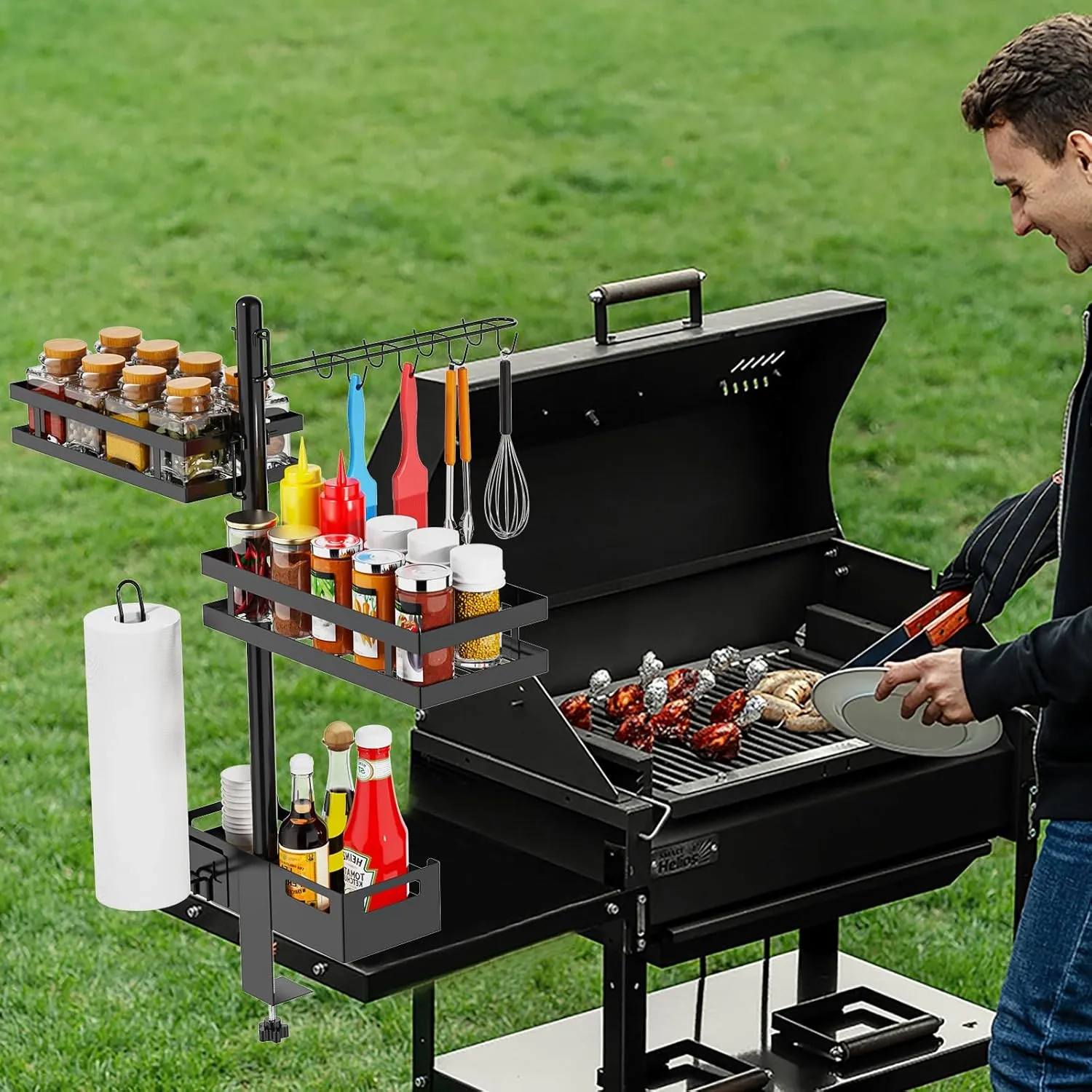 Griddle Caddy for Blackstone Griddle Accessories, BBQ Grill Caddy with Paper Towel Holder, Outdoor Kitchen Accessories for Camper, Grilling Gifts for Men, Dad, Barbecue Tool Sets