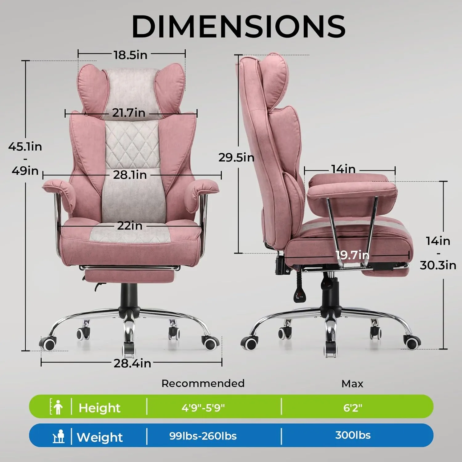 GTRACING Gaming Chair,Office Chair with Pocket Spring Lumbar Support, Ergonomic Comfortable Wide Office Desk Computer Chair with Outward Fixed Soft Armrests and Footrest (Fabric, Pink)