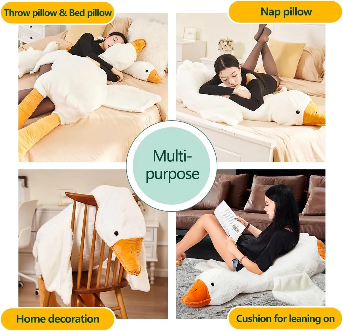 Haengbuk-Goose Stuffed Animal, 35.4in/90cm Giant Sleeping Hugging Pillow, Soft White Swan Plush Toy, Gift for Kids, Friends or Family