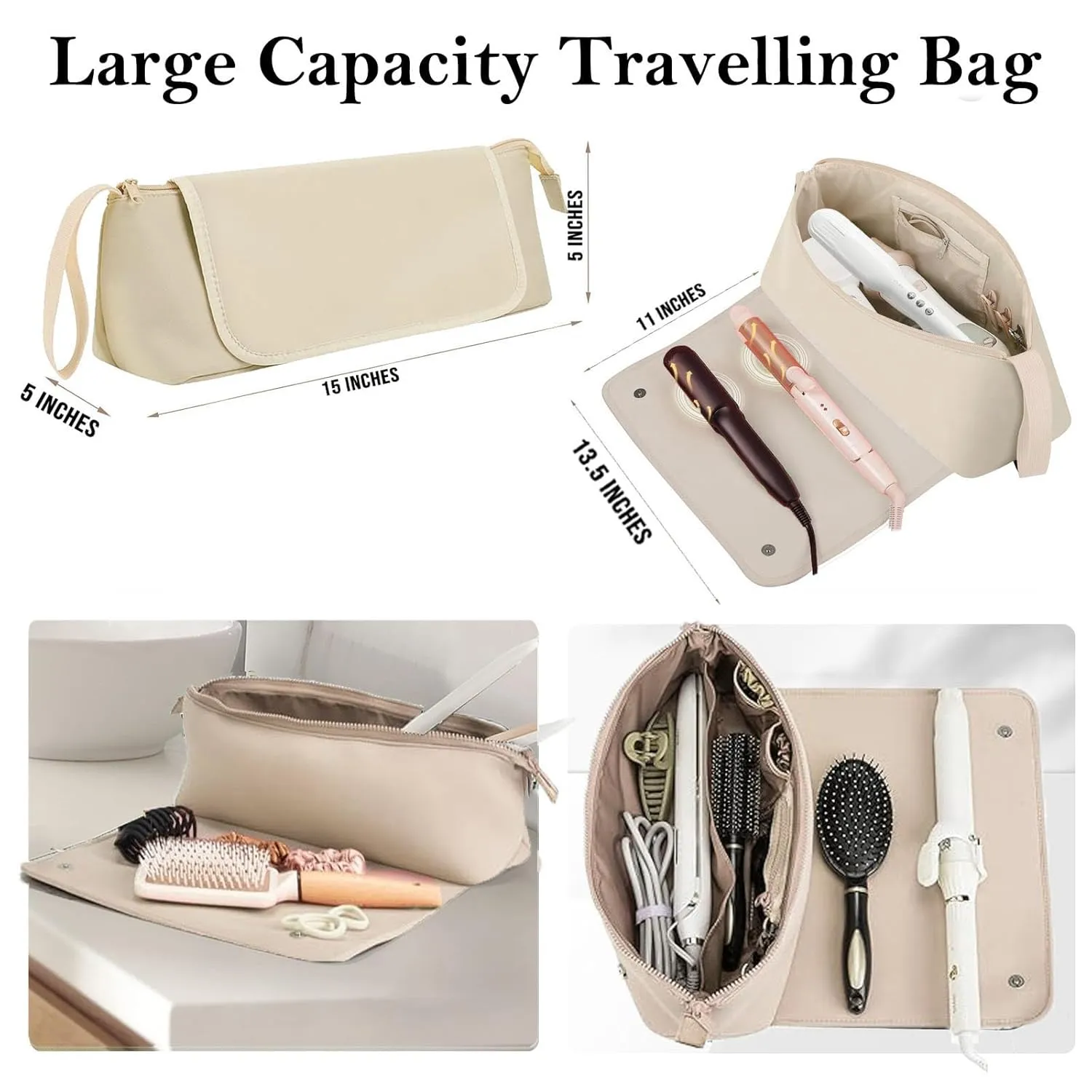 Hair Tools Travel Bag, Hot Tools Organizer for Women, Hair Styling Accessories Organizer Case, Curling Iron Straightener Flat Iron Hair, Essentials Dryer Storage Pouch for New Year Day Gift, Ivory