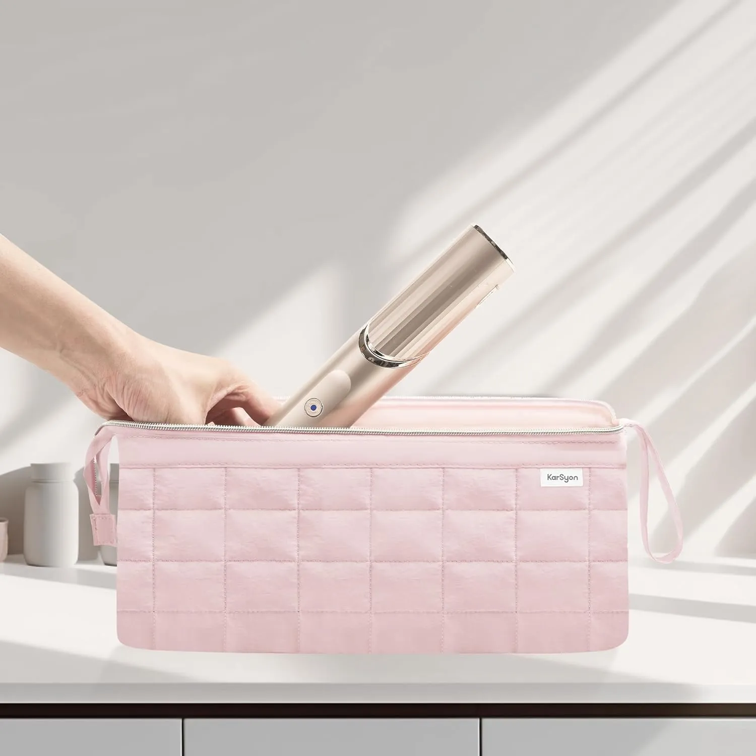 Hair Tools Travel Bag Organizer for Dyson Airwrap Case Holder Shark Hair Dryer Flex Style Airstraight Brush Revlon Attachments Carrying Case Flat Curling Iron Bags (Pink)